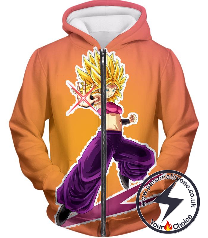 Dragon Ball Super Awesome Female Super Saiyan Caulifla Cool Action Rose Zip Up Hoodie